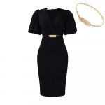 D411 Naiste puhvvarrukatega V-kaelusega suvekleit - Professionaalne OL stiil, Euroopa ja Aafrika m&otilde;jutused S