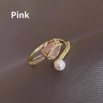 Naiste Tulip Flower Pearl Ring Fashion Temperament Open Ring Elegantsed ehted roosa