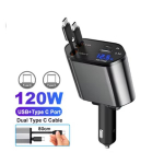 120 W autolaadija C-t&uuml;&uuml;pi USB-kiirlaadimisadapter pingekuvariga 4-&uuml;hes sisset&otilde;mmatav kaabeltelefoni autolaadija iPhone'ile Huawei Samsung