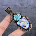 Abalone Shell, Turquoise Handmade Copper Wire Wrap Jewelry Pendant 3.27 l2b63