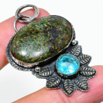 Ruby in Fuchsite, Topaz Ethnic Handmade 925 Sterling Silver Pendant 2.29 v6a09