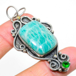 Amazonite, Diopside Handmade 925 Sterling Silver Pendant 2.60 y9z75