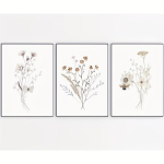 3 tk akvarelllillede postritit Wildflower Kunstitr&uuml;kk P&otilde;hjamaade botaaniline l&otilde;uendimaal Elutoa seinakunstipildid Magamistoa jaoks 20x30cm white