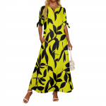 Naiste Vabaaja Mood Temperament Elegantne V&ouml;&ouml;kohast Paigatud Lilleprindiga Pikk Kleit XL kollane