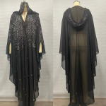Pikk kapuutsiga keepkleit kuumliimitud strasskivide ja helmestega, moslemi abaya, elegantne, stiilne naister&otilde;ivas One Size