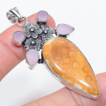 Natural Fossil Coral, Chalcedony 925 Sterling Silver Jewelry Pendant 2.64 r0z91