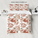 3-osaline naturaalne roosa lillemustriga tr&uuml;kitud udusuletekk (1 tekikott+2 padjap&uuml;&uuml;ri, ilma sisuta) voodipesu komplekt 135x200cm-EU-Single