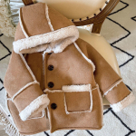 Retro seemisnahast lambavillast talvemantel beebidele - Unisex, paks, soe, Korea stiil 130 cm khaki