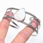 Natural Mother Of Pearl Gemstone 925 Sterling Silver Cuff Bangle Adjustable o3q53