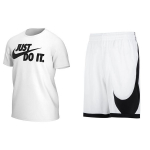 Nike Letter Logo Prindiga &Uuml;mmarguse Kaelusega L&uuml;hikeste Varrukatega T-s&auml;rk Ja Sirgete S&auml;&auml;ristega L&uuml;hikesed P&uuml;ksid Komplekt Meeste Komplekt AR5007-100+DH6764-100 L
