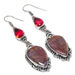 Natural Rock Fossil, Garnet Gemstone 925 Sterling Silver Earring 2.96 l6b59