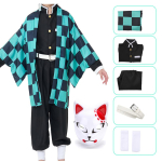 Anime Demon Slayer Kamado Tanjirou Cosplay Kost&uuml;&uuml;m Kimetsu No Yaiba Multikakost&uuml;&uuml;m R&otilde;ivad Parukad Halloweeni jaoks Lastele T&auml;iskasvanutele CosParty as the picture-110&Cos blue