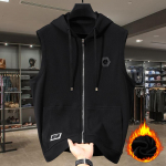 Suur suurus 5XL-11XL Mood S&uuml;gis Talv &Uuml;lem&otilde;&otilde;duline Soe Varrukateta Vest Meeste &Uuml;ler&otilde;ivad Paks Faux Fliisvoodriga Meeste Jakk Kapuutsiga 5XL must