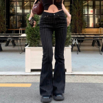R&otilde;ivad Y2k Madala V&ouml;&ouml;koht Bootcut Teksap&uuml;ksid Naine Vabaaja Must Triibulised Denim P&uuml;ksid Streetwear Laienevad P&uuml;ksid M must