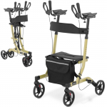 Four-wheeled foldable walker for seniors with a seat and a bag up to 136 kg