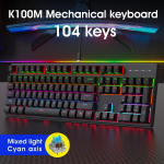 104 klahviga RGB taustvalgustusega mehaaniline klaviatuur Juhtmega RGB m&auml;nguklaviatuur Ts&uuml;aan telje klahvikatted PC s&uuml;learvuti lauaarvuti jaoks E-spordi ergonoomiline klaviatuur CHINA punane must v&auml;rv