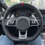 For VW Golf 7 GTI Golf R MK7 Passat Polo Scirocco 2015 2016 Car Steering Wheel Cover Black Perforated Leather red line red