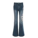 Naiste Retro Y2k Teksakott Lillelise Tikandiga Teksad Vintage Madala V&ouml;&ouml;kohaga Laiaks L&auml;ikivad Denim P&uuml;ksid High Street P&otilde;hilised P&uuml;ksid S sinine
