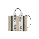 Chloe Woody Logo Prindiga V&ouml;&ouml;rihmade &Uuml;hendatud Puuvillane L&otilde;uend Sile Vasikanahast Kandekott Ostukott &Otilde;lakott Crossbody K&auml;ekott V&auml;ike CHC21US385E6691J With Strap,Basic Set (Bag+Dust Bag)