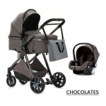 BAZARLAND30 Poussette 3 en 1 B&eacute;b&eacute; Combin&eacute;e Si&egrave;ge-Auto Nacelle Trio R&eacute;versible Haute Qualit&eacute; Roues increvables Canne.Chocolat pruun