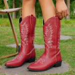 Naiste ekstra laia s&auml;&auml;rega saapad Suurus 12 Naiste moekad ja mitmek&uuml;lgsed western-saapad Naiste retro pikad saapad Botas Para Mujer 37 punane