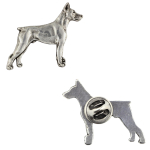 Dobermann, Dobermani pin&scaron;er, Dobie - H&otilde;betatud koerakinnitus, elegantne s&otilde;lg, jakikraede kaunistus Art-Dog kaubam&auml;rgilt h&otilde;be