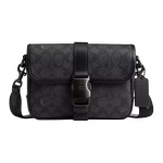 COACH Liiga 19 Br&auml;nd Klassikaline Tr&uuml;kitud Kaetud L&otilde;uend Crossbody &Otilde;lakott V&auml;ike Meeste Must must