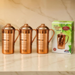 Nirmal Ganga Luksuslik Vaskveekannide Komplekt 1500ML Messingist Nupuga Kaane &ndash; Premium Kannipakend 3 tk
