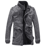S&uuml;gis ja Talv Uus Meeste Keskmise pikkusega Vabaaja Mood PU Nahast Krae Kitsas Trenchcoat XXL must