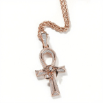 Ainulaadne disain Retro aksessuaarid Horuse silm Ehted Ankh ristikujuline ripats Messing Tsirkoon J&auml;&auml;ga kaetud 3mm Kuuba l&uuml;lidega ketiga kaelakee 30inches.&3mm cuban chain roosa kuldne v&auml;rv