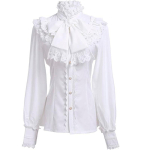 Naiste Viktoriaanlik Gooti Bluus Rufflekrae Pikkade Varrukatega Vintage Renessanssstiilis Top Lolita Cosplay Kost&uuml;&uuml;m Peoriided M white
