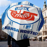 Fc Hansa Rostocki vapp Disain Vihmavari Kokkupandav vihmavari, automaatne vihmavari 8-raamiline Reisimiseks, telkimiseks Kasutamiseks Kingitus Halloweeni j&otilde;uludeks