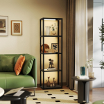 LED-p&otilde;randalamp 4-korruselise riiuliga, Valgustatud riiul 4 klaasist sektsiooniga, Jalgl&uuml;liti, MDF, Must 45 x 29 x 157 cm must