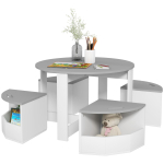 Viieosaline laste laua ja toolide komplekt hoiuruumiga, vanusele 3-8 aastat, hall 78 x 78 x 49 cm