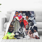 K-Kanye West Tekid Foto Muusikaprodutsent Telkimine Flanell Voodipesu Kattekotid Soe Pehme Diivan Tool Kohandatud Voodikate Kingitus Size: 130*170cm, Weight: 280 GSM gray