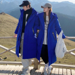 Talvine paks naiste sulejope Moodne kapuutsiga X-pikk Soe pardi sulekasukas Kvaliteetne br&auml;ndiriietus Suur suurus XS sinine