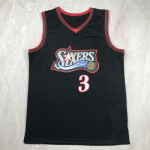 Philadelphia 76ers Allen Iverson 3 Retro Must Valge V&otilde;rkjas Korvpallivorm Unisex T&auml;iskasvanu XL