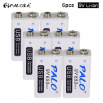 6 tk USB laadimine 9 V 650 mAh liitium-ioonaku USB Laetav aku 9 V liitium multimeetri mikrofoni m&auml;nguasja kaugjuhtimispuldi KTV jaoks valge