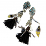 Les Tr&eacute;sors De Lily [P4251] - Clips Cr&eacute;ateur 'Navajos' noir turquoise argent&eacute; - 9. 5x2. 2 cm t&uuml;rkiissinine