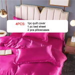 4 tk/komplekt Summer Smooth Nude Sleeping Siidine voodipesukomplekt Kerge luksuslik satiinist tekk-lina Padjakate &otilde;pilaste &uuml;hiselamu voodi neljaosaline komplekt Queen 4 pcs roosa punane v&auml;rv