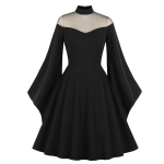 Halloweeni kleit naistele Cosplay Witch Mesh &otilde;lg Trompet varrukatega gooti retro swing kleidid S must