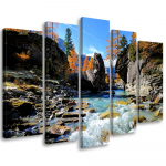 Viieosaline pildil&otilde;uenditr&uuml;kk Mountains Waterfall Rocks 100x70 sinine