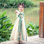 T&uuml;druk Hanfu iidne kost&uuml;&uuml;m lapsed Hiina stiilis v&auml;ikese t&uuml;druku kleit Tang kleit printsessi seelik rahvariided lapsed S roheline