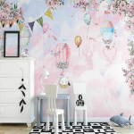 3D multikas seinamaal kuuma&otilde;hupall roosa pilv lilled tapeet lastele t&uuml;drukute magamistuba elutuba taustasein seinamaalid 200 cm(W) x 140 cm(H)