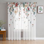 Sinine Maroko Lill Metslill Valge t&uuml;ll l&auml;bipaistvate kardinatega elutuppa Magamistoa K&ouml;&ouml;gi aknahooldus Sifoonkardin 1 PCS W100XH250cm