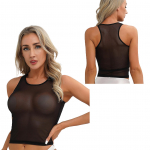 Naiste seksikas l&auml;bipaistva l&auml;bipaistva v&otilde;rguga vabaaja T-s&auml;rk Crop top soliidne teepluus S must