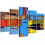 Viieosalise pildiga l&otilde;uenditr&uuml;kk Abstract Colored 100x70 sinine