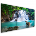 Kolmeosalise pildiga l&otilde;uenditr&uuml;kk Waterfall Mountain Forest Nature 60x40 sinine