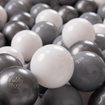 KiddyMoon 100 pallid 7cm/2,75 tolli pehmest plastist m&auml;ngupallid lastele v&auml;rvilised sertifitseeritud made in eu, valge/hall/h&otilde;bedane 100 Balls/7cm-2.75in