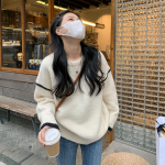 Pehme kleepuv sviiter naistele 2023. aasta kevade ja s&uuml;gise avara Korea versiooniga, &uuml;mara kaelusega, t&auml;is kootud kampsun, pullover One Size khaki